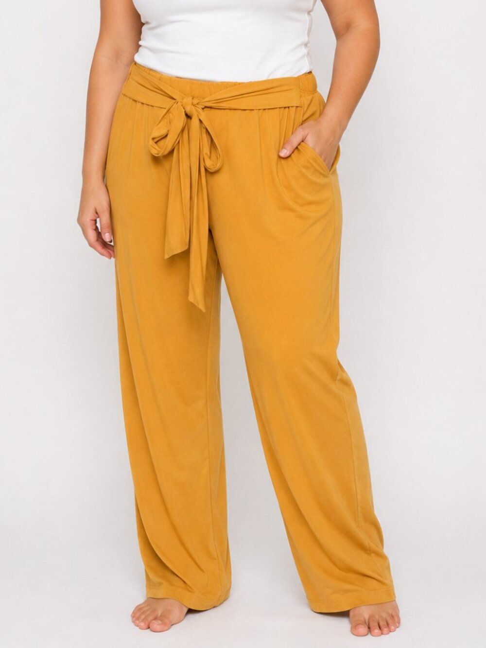 Maxine Nichols Women's Mustard Tie Waist Wide Leg Pants Size Large